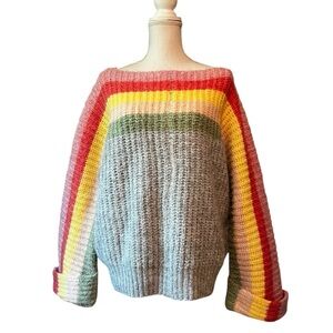 POL Multicolor Off-the-Shoulder Boat Neck Sweater Size Medium